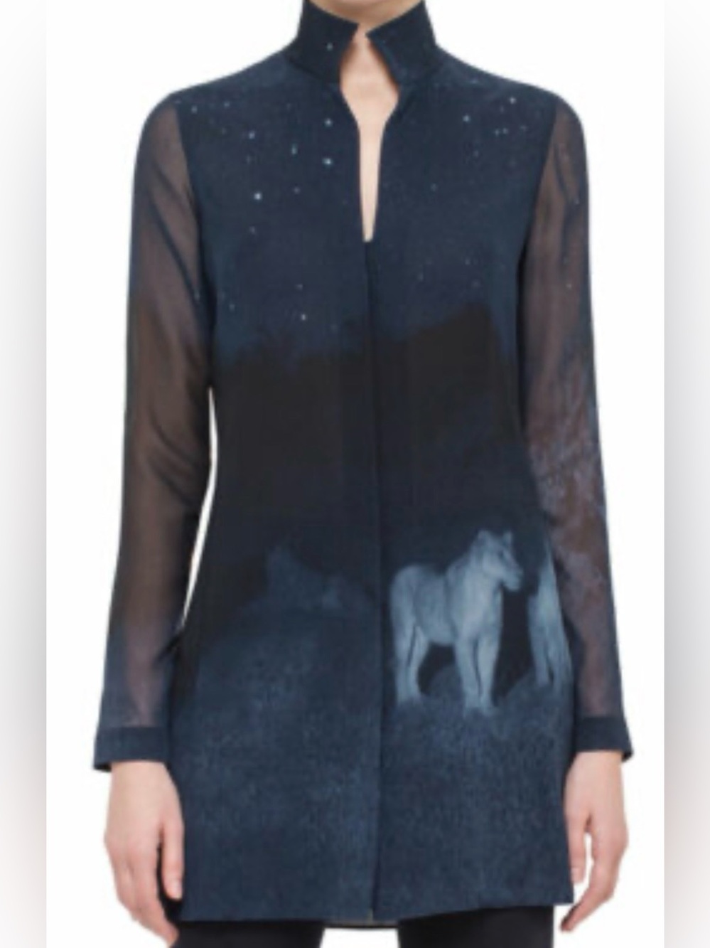 Akris Starling Night Lion Print Tunic, Size 38, US 6, Color Black/Navy/White